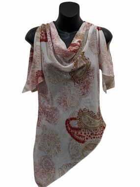 Y2K One Love Paisley Chiffon Cowl Blouse